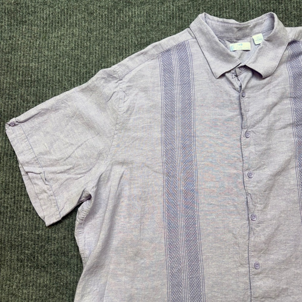 Cafe Luna Violet Linen Blend Button Down Shirt Embroidered Casual Mens 3XL